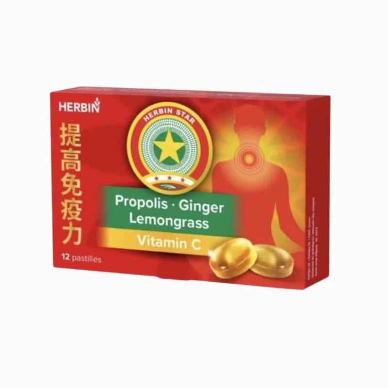 Herbin gyömbéres szopogató pasztilla propolisszal és C-vitaminnal, 12 db