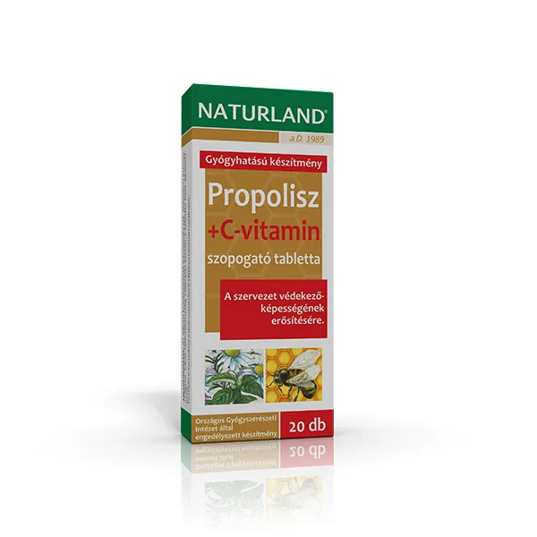 Naturland propolisz + C-vitamin szopogató tabletta, 20 db