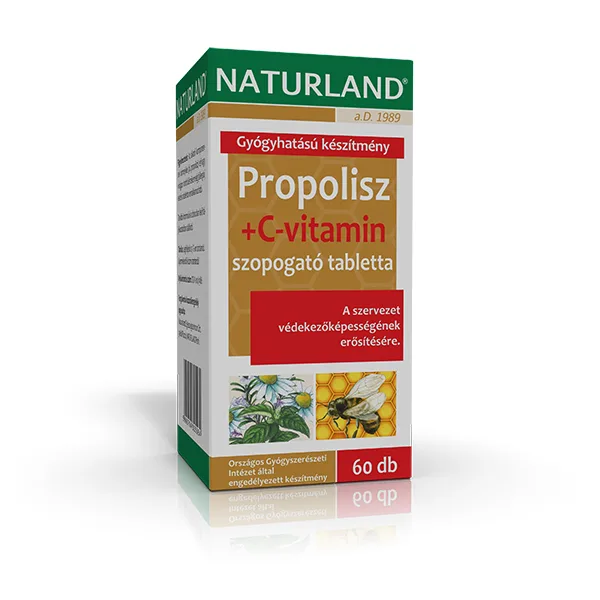 Naturland propolisz + C-vitamin szopogató tabletta, 60 db